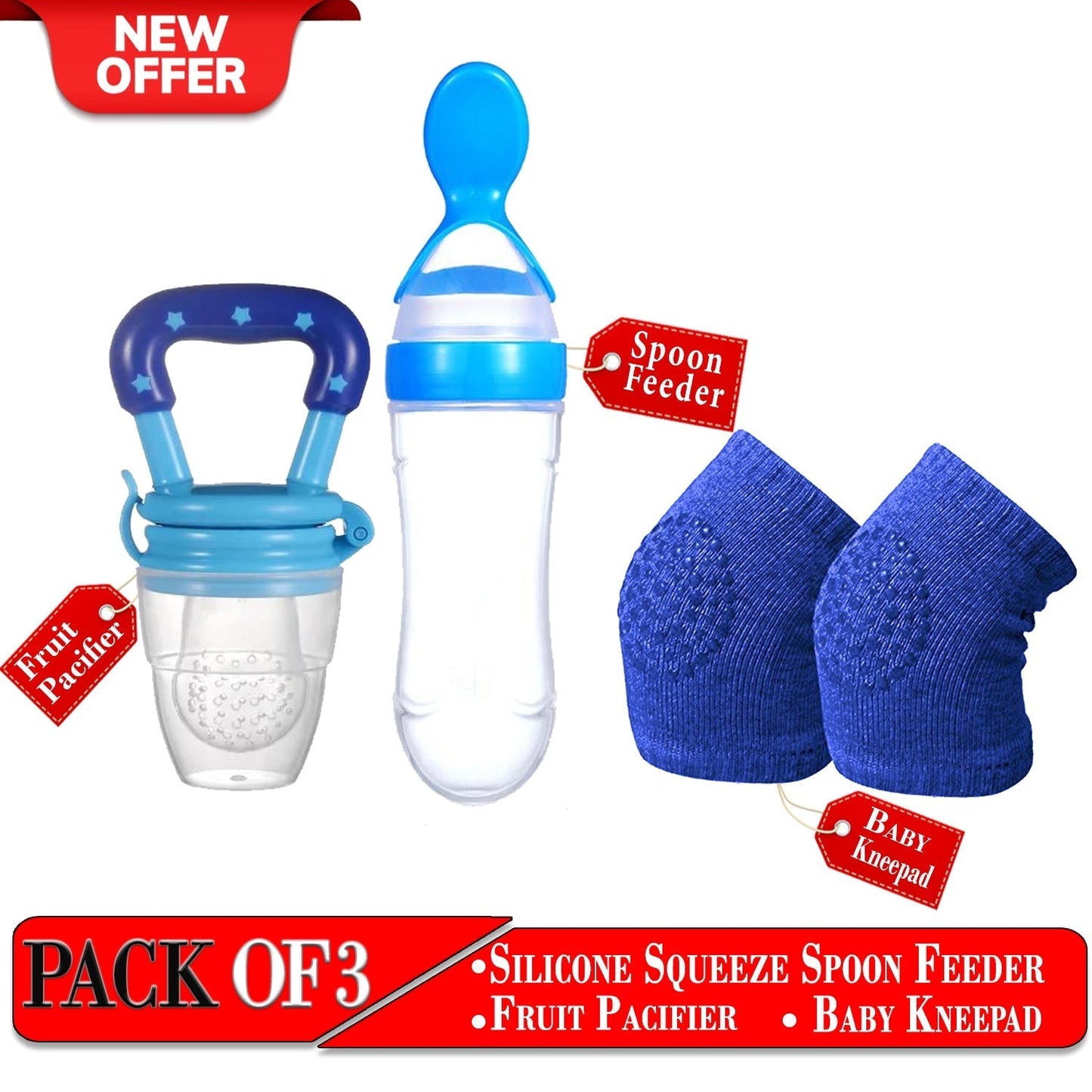 Baby Spoon Feeder + Pacifier + Knee Pad (3-in-1 Deal)