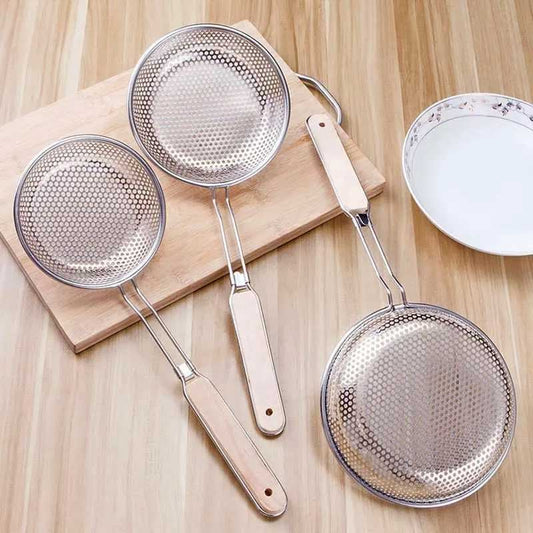 Stainless Steel Strainer Colander (3 Sizes) – Wooden Handle