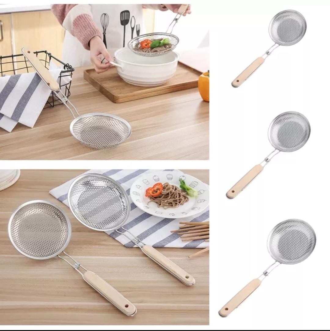 Stainless Steel Strainer Colander (3 Sizes) – Wooden Handle