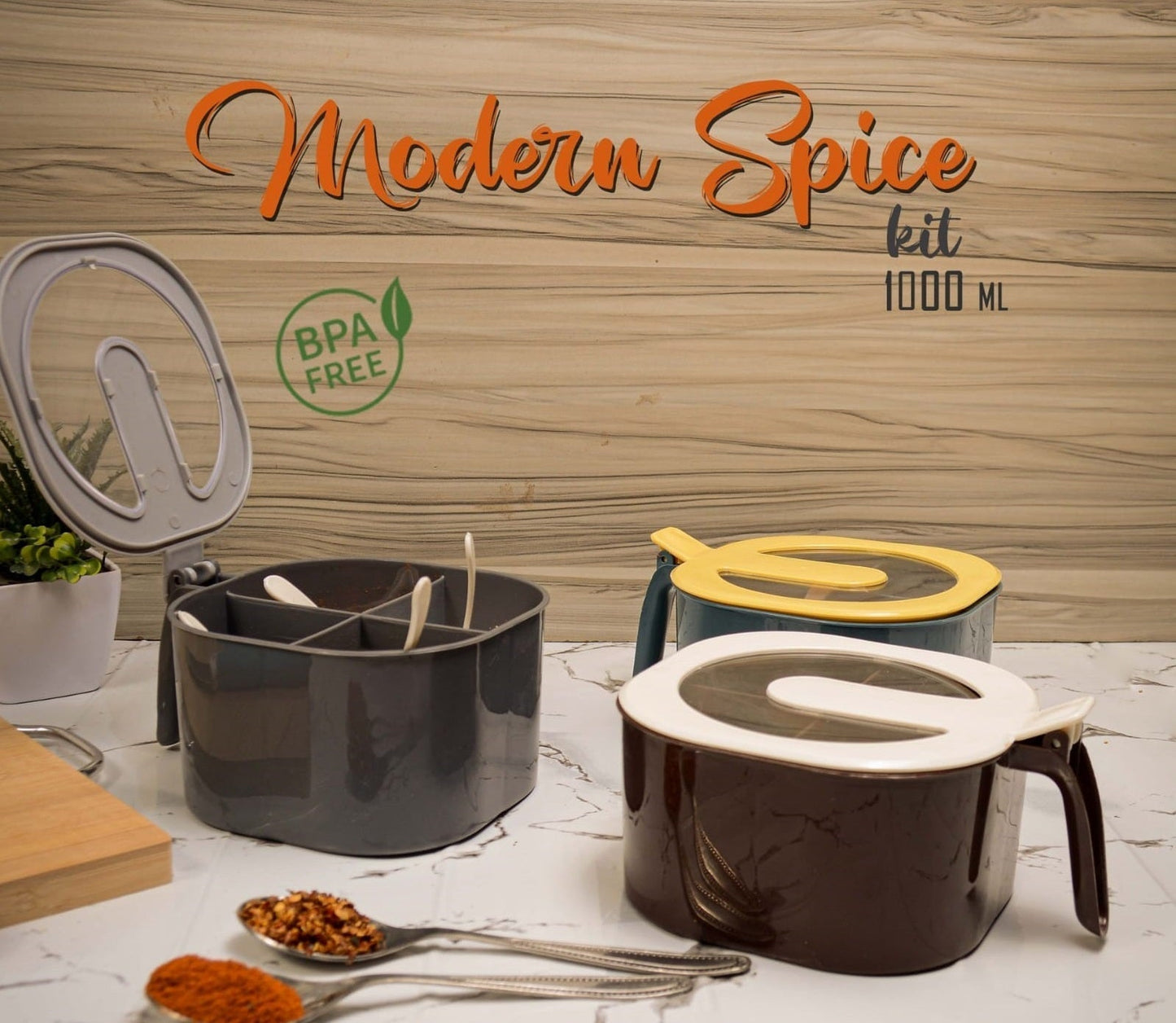 4-Grid Masala Box with Spoons – Spice Organizer