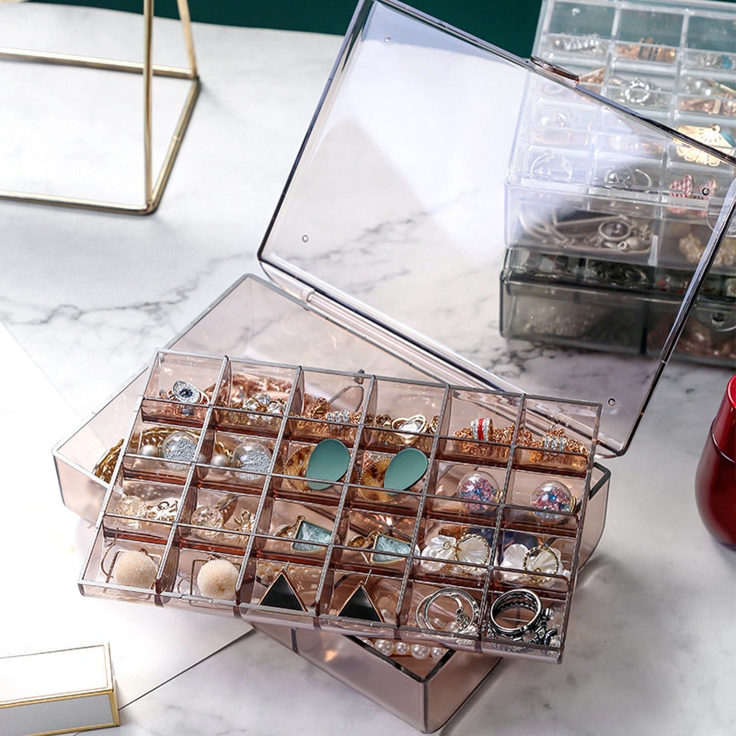 24-Grid Acrylic Jewelry Box – Transparent Storage Organizer