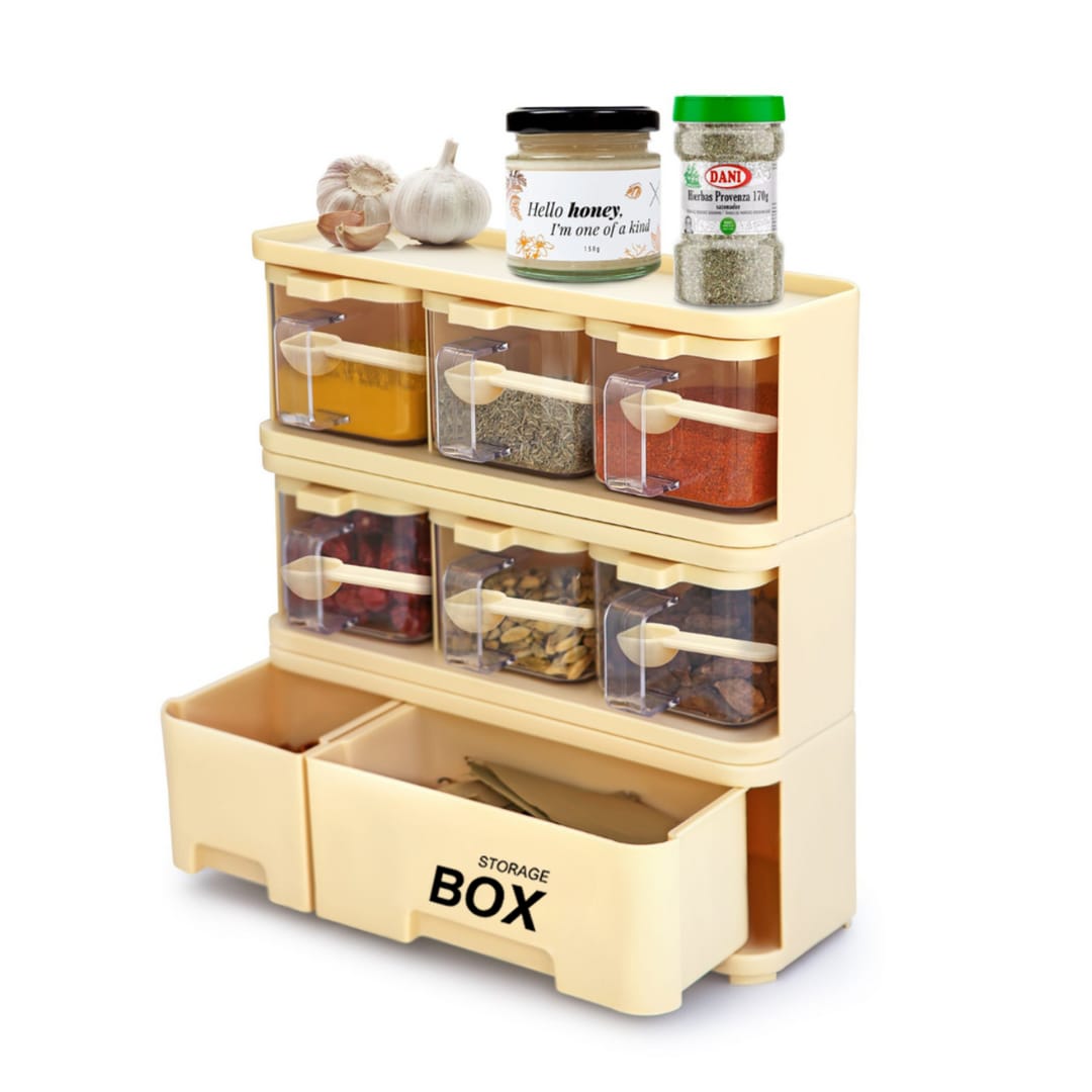 Spices Storage Box – Multi-Compartment Masala & Seasoning Organizer with Lids & Spoons