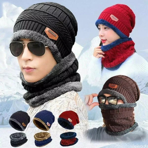 Winter Beanie Hat and Scarf Thermal Knit Hat Skull Cap Full Set-2 Piece