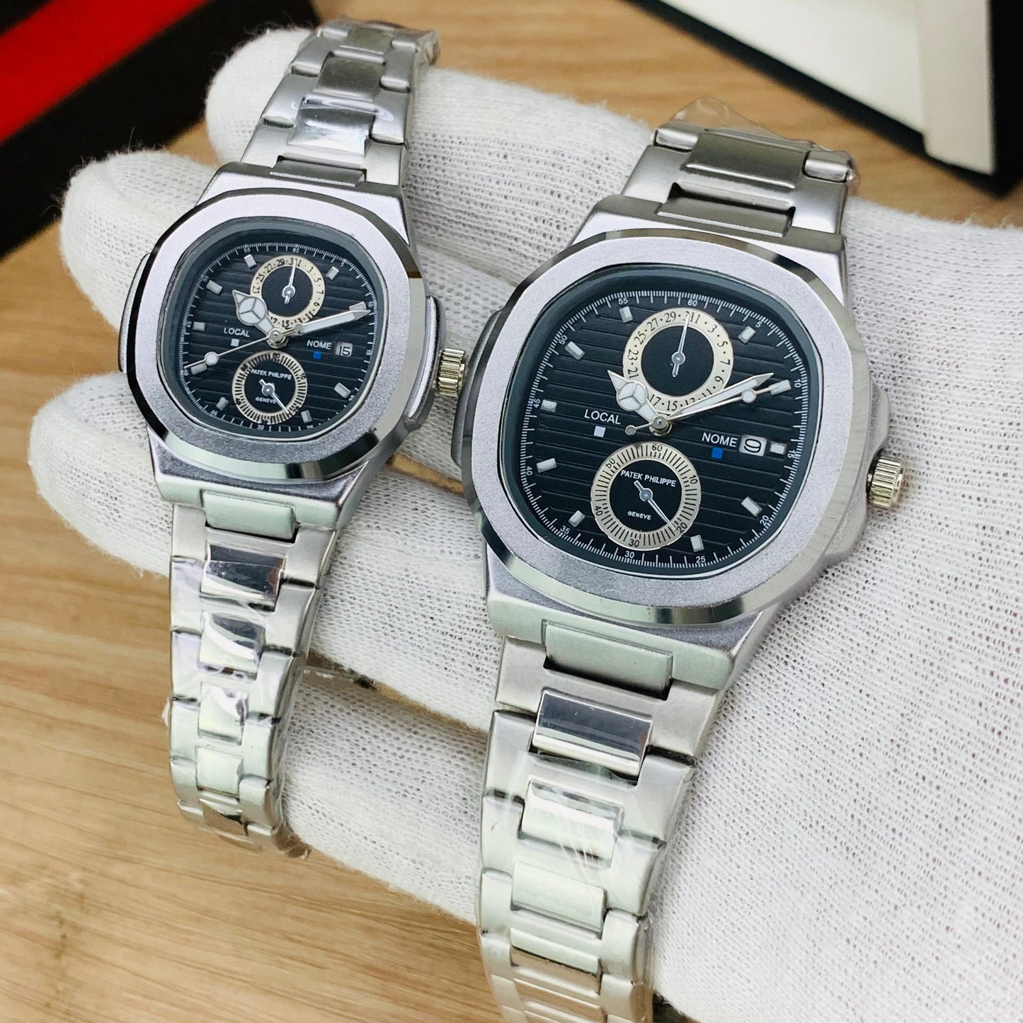 Elite Steel Couple Watch – Dual Time & Date | Butterfly Master Lock