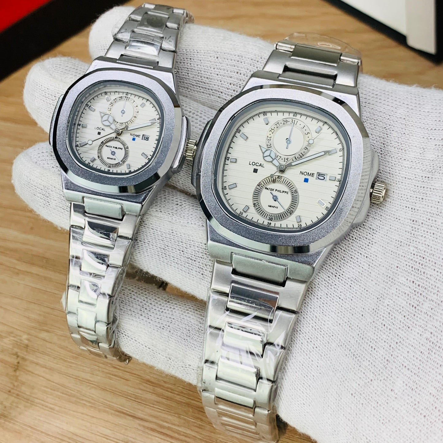 Elite Steel Couple Watch – Dual Time & Date | Butterfly Master Lock