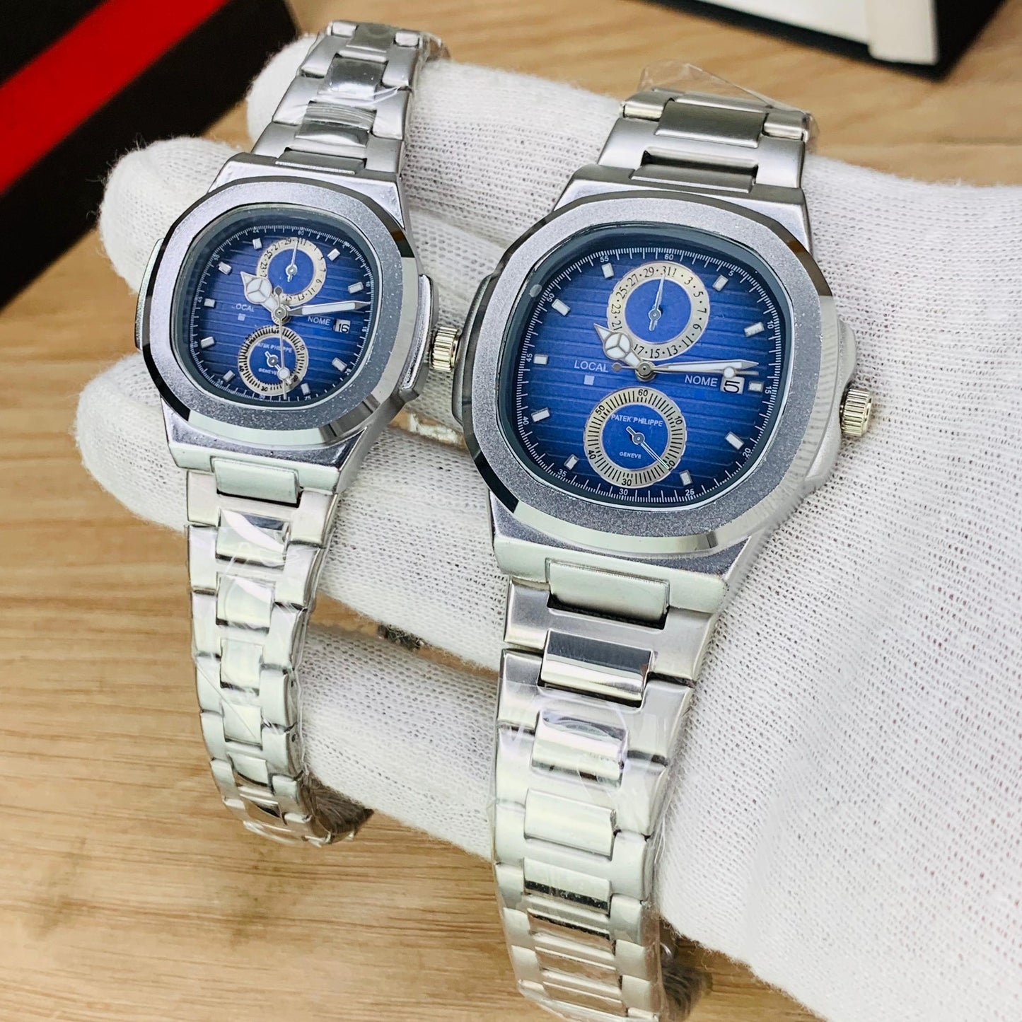 Elite Steel Couple Watch – Dual Time & Date | Butterfly Master Lock