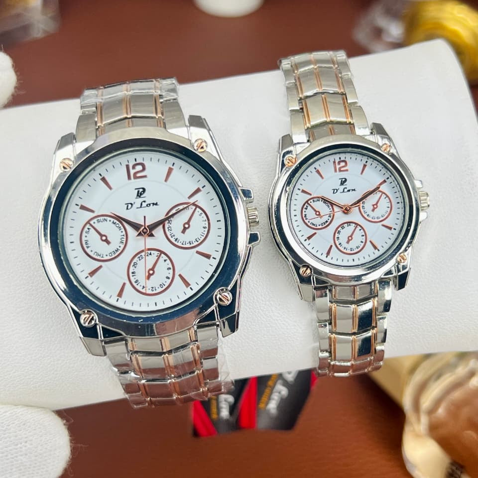 Crownline Couple Watches Set | Stainless Steel His & Hers Analog Watches
