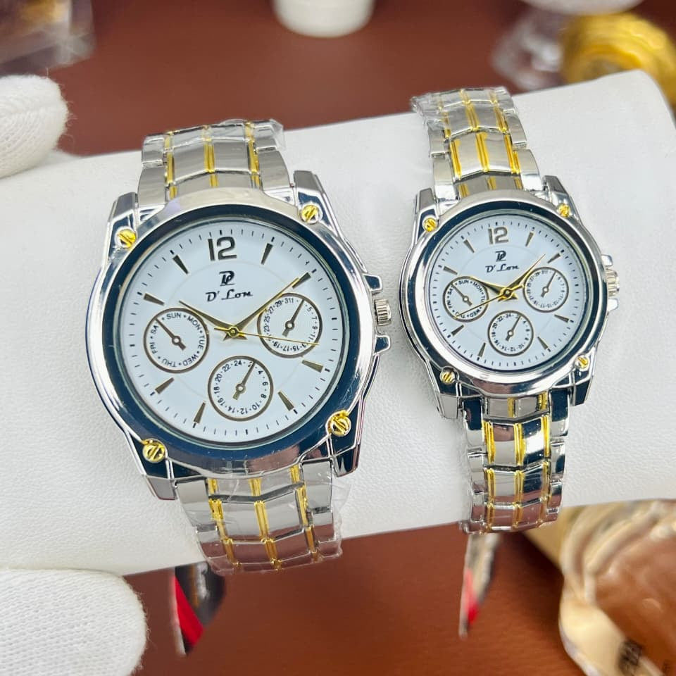 Crownline Couple Watches Set | Stainless Steel His & Hers Analog Watches