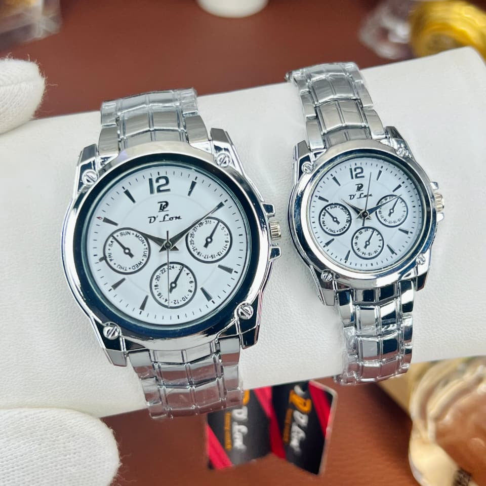 Crownline Couple Watches Set | Stainless Steel His & Hers Analog Watches