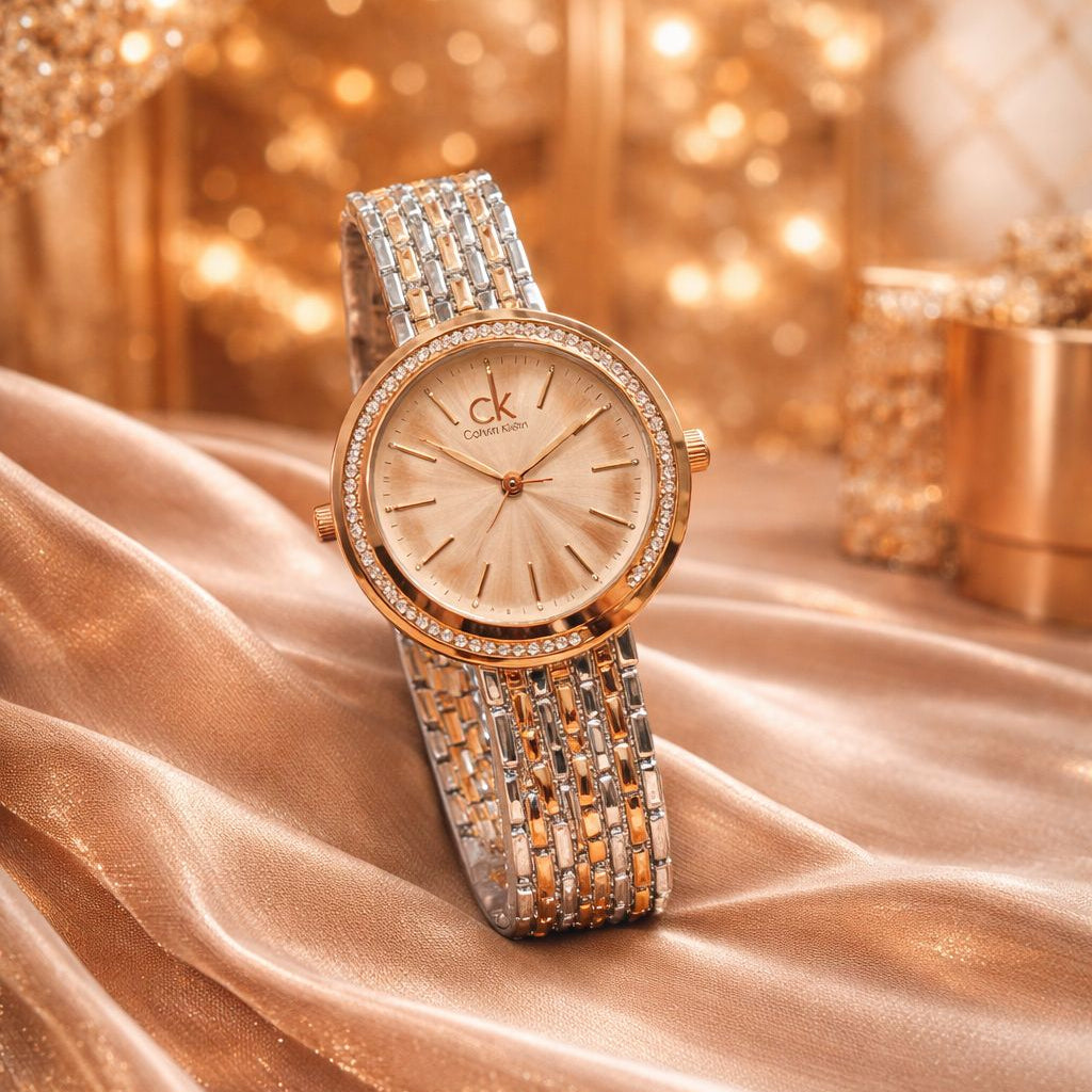 Elegant Rose Gold Women’s Watch | Crystal Bezel Stainless Steel Bracelet