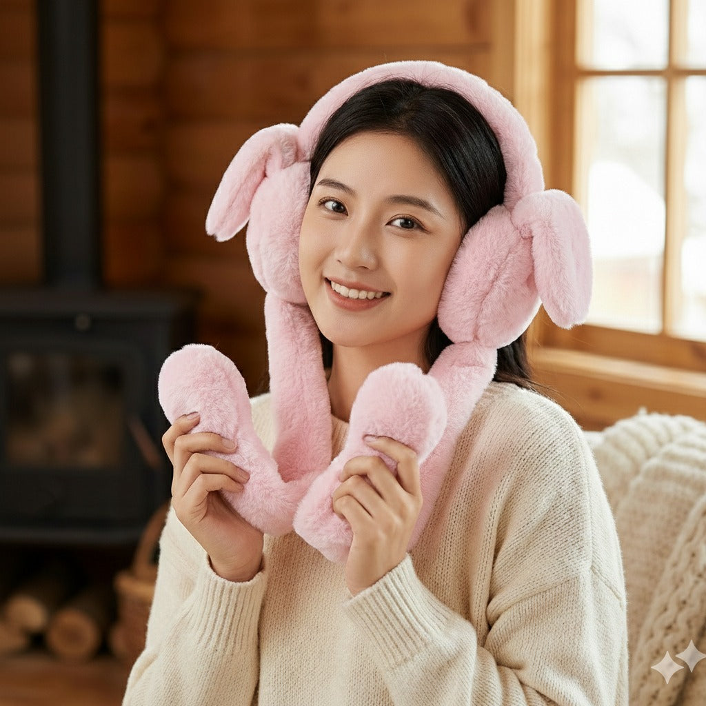 Cute Rabbit Ear Muffler | Soft Plush Winter Ear Warmer for Kids & Girls