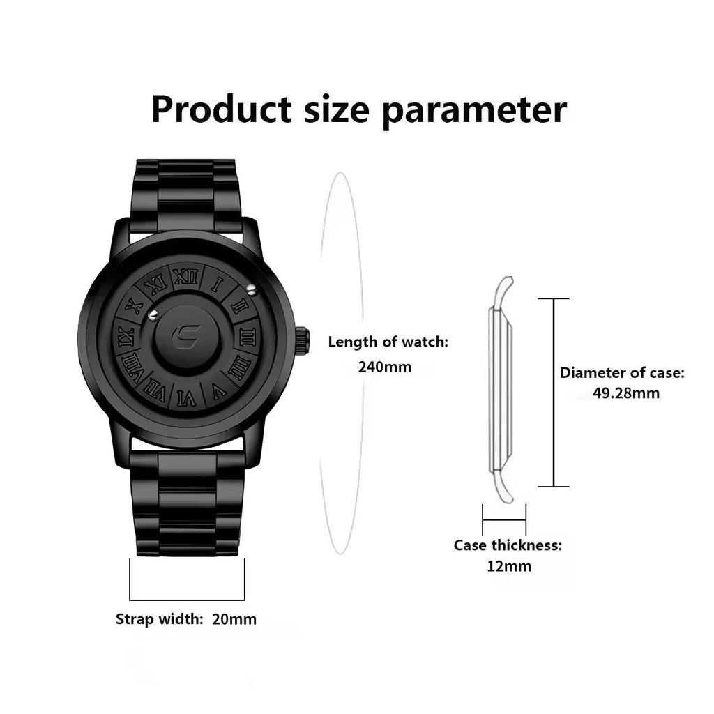 Magnetic Ball Roman Numeral Black Chain Watch – For Men