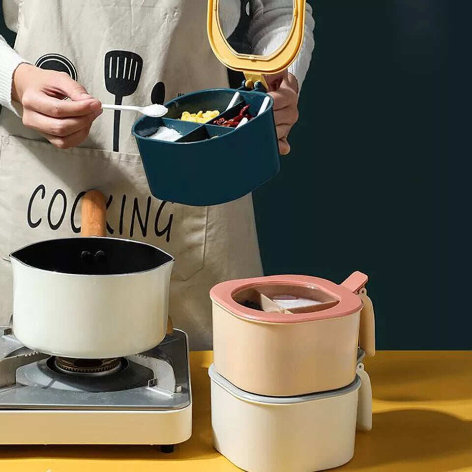 4-Grid Masala Box with Spoons – Spice Organizer