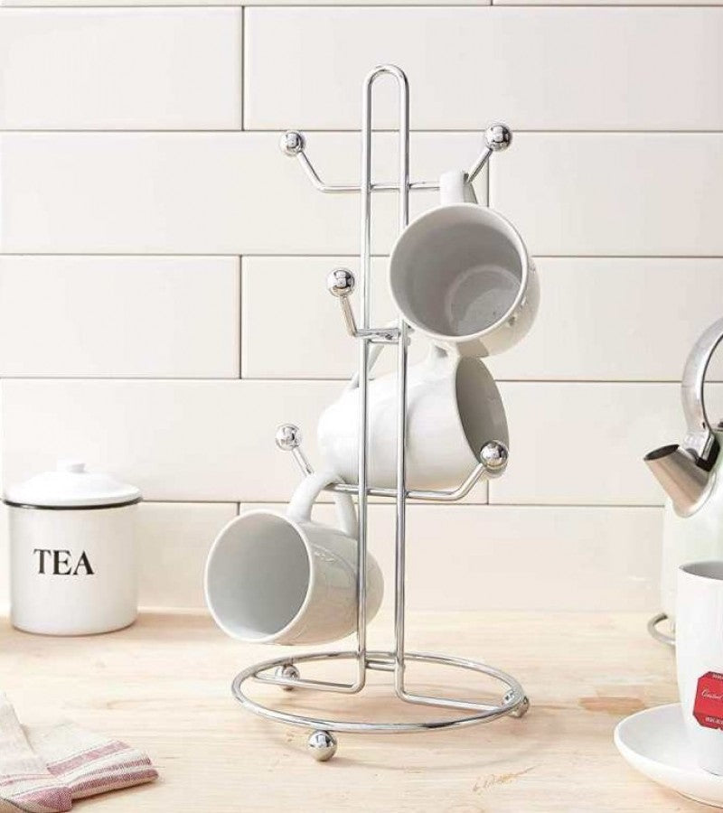 Chrome Metal Cup Holder – 6-Cup Kitchen Organizer