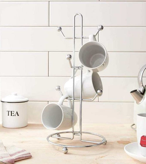 Chrome Metal Cup Holder – 6-Cup Kitchen Organizer