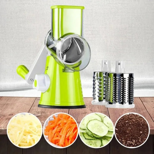 3-in-1 Rotary Vegetable Cutter – Drum Slicer, Cheese Grater & Peeler