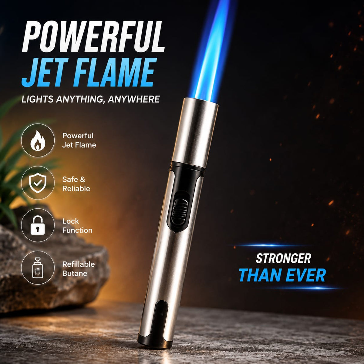 Jet Flame Torch Lighter | Powerful Blue Flame Refillable Gas Lighter