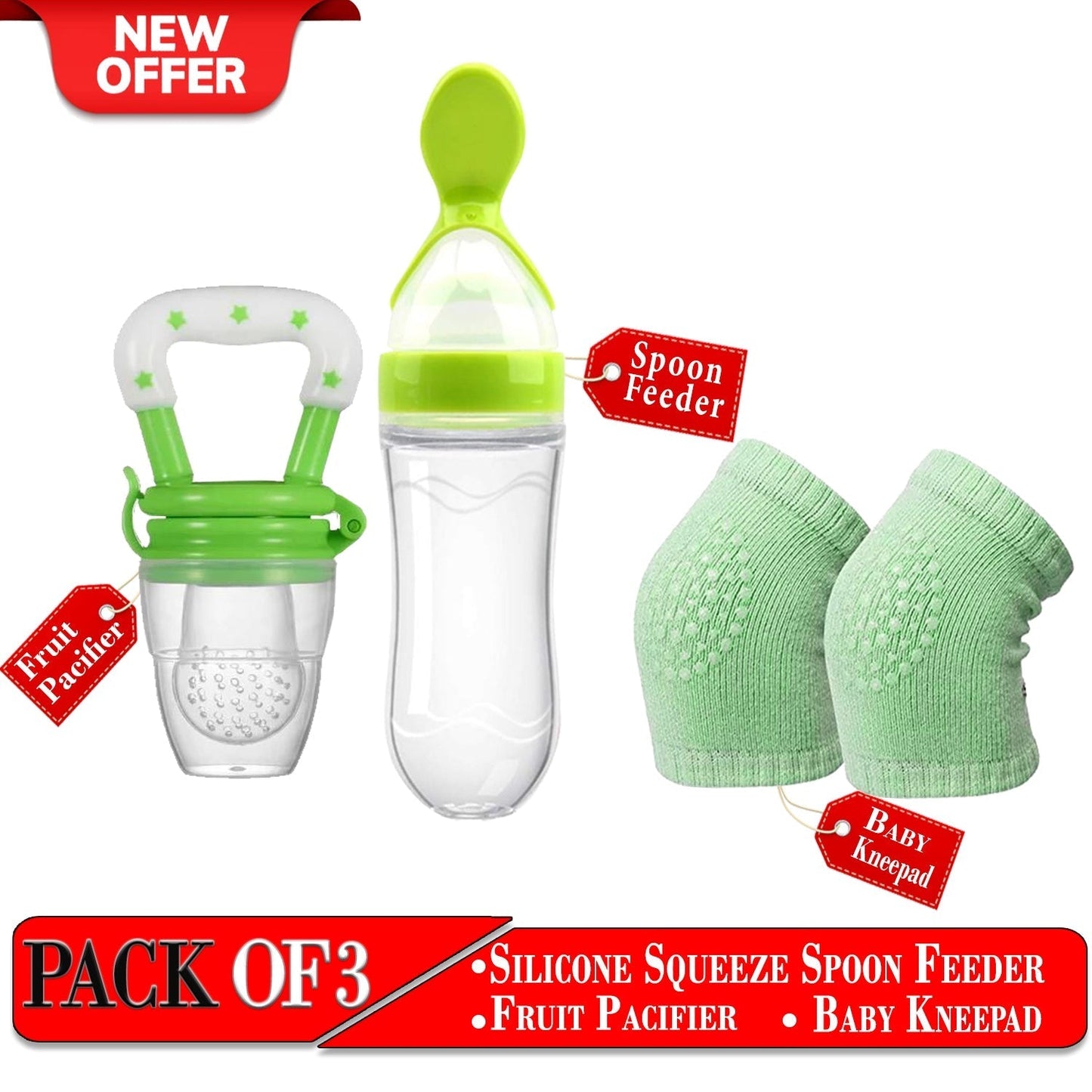 Baby Spoon Feeder + Pacifier + Knee Pad (3-in-1 Deal)
