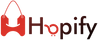 Logo of Hopify with a red shopping bag icon on a white background