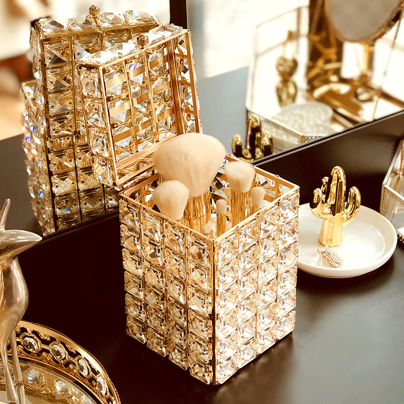 Makeup Brush Organizer – Crystal Gold Holder