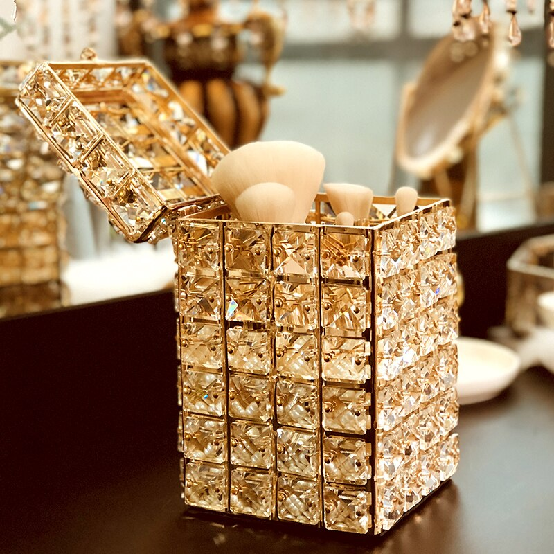 Makeup Brush Organizer – Crystal Gold Holder