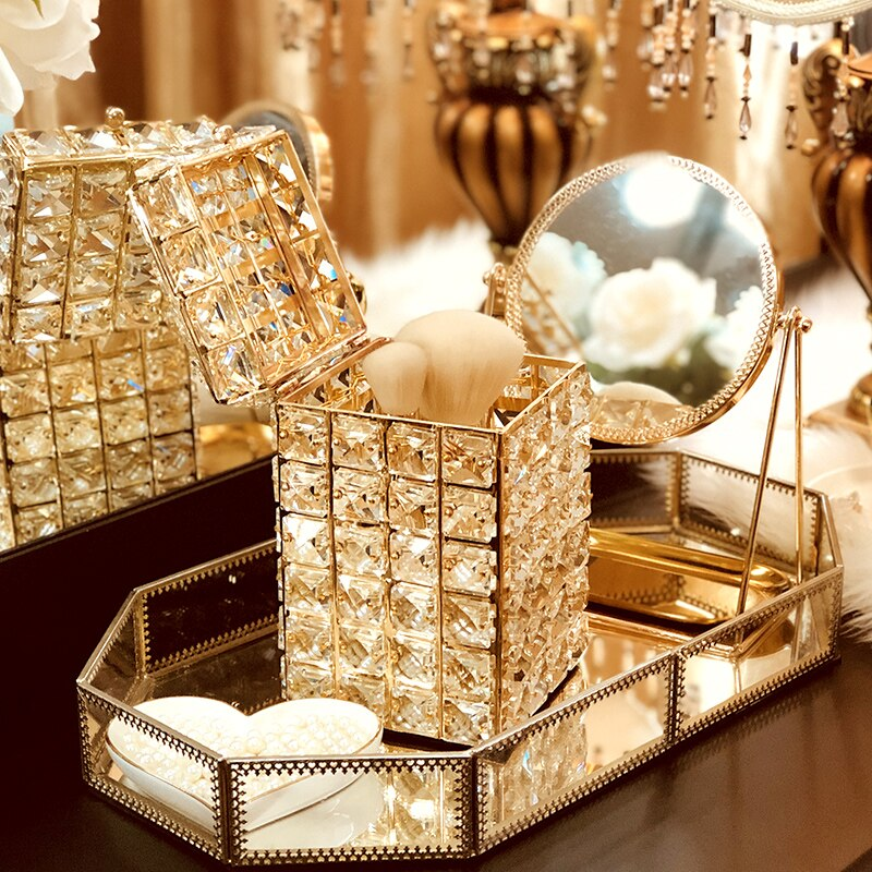 Makeup Brush Organizer – Crystal Gold Holder
