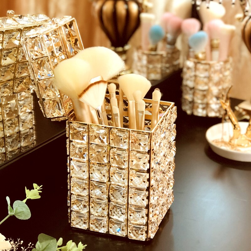 Makeup Brush Organizer – Crystal Gold Holder